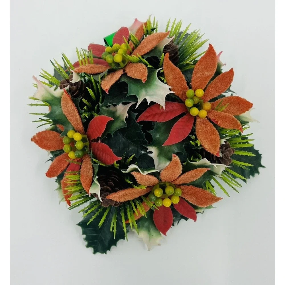Vintage Retro Kitsch 60s Plastic Flocked Christmas Floral Candlestick Holders